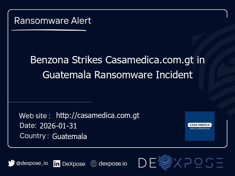 Benzona Strikes Casamedica.com.gt in Guatemala Ransomware Incident