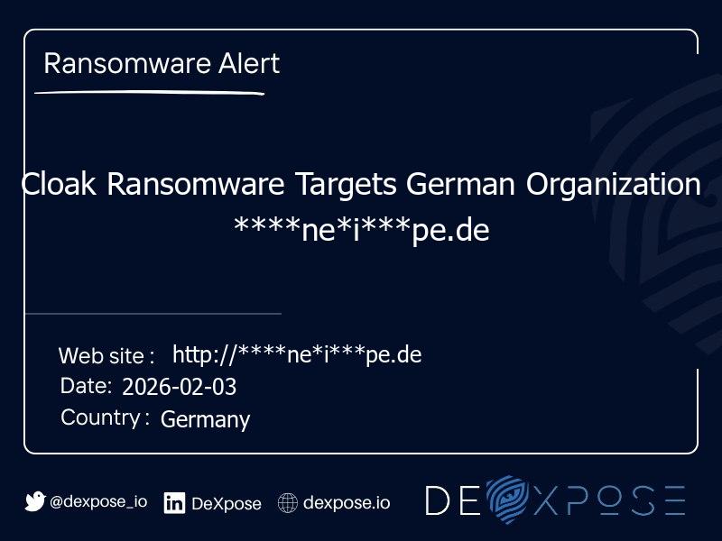 Cloak Ransomware Targets German Organization ****ne*i***pe.de