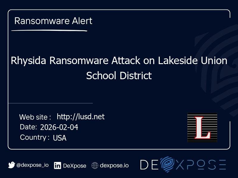 Rhysida Ransomware Attack on Lakeside Union School District