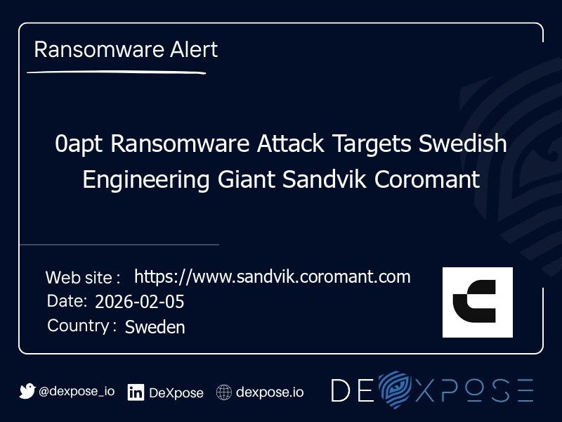 0apt Ransomware Attack Targets Swedish Engineering Giant Sandvik Coromant