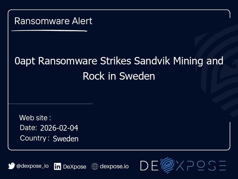 0apt Ransomware Strikes Sandvik Mining and Rock in Sweden