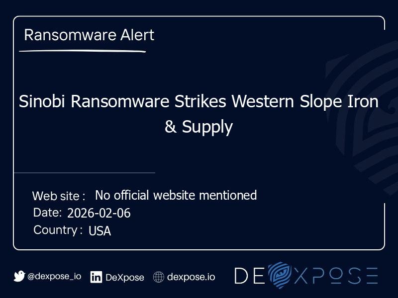 Sinobi Ransomware Strikes Western Slope Iron & Supply