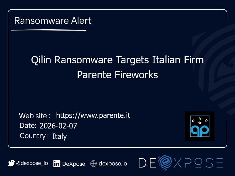Qilin Ransomware Targets Italian Firm Parente Fireworks