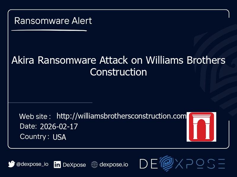 Akira Ransomware Attack on Williams Brothers Construction