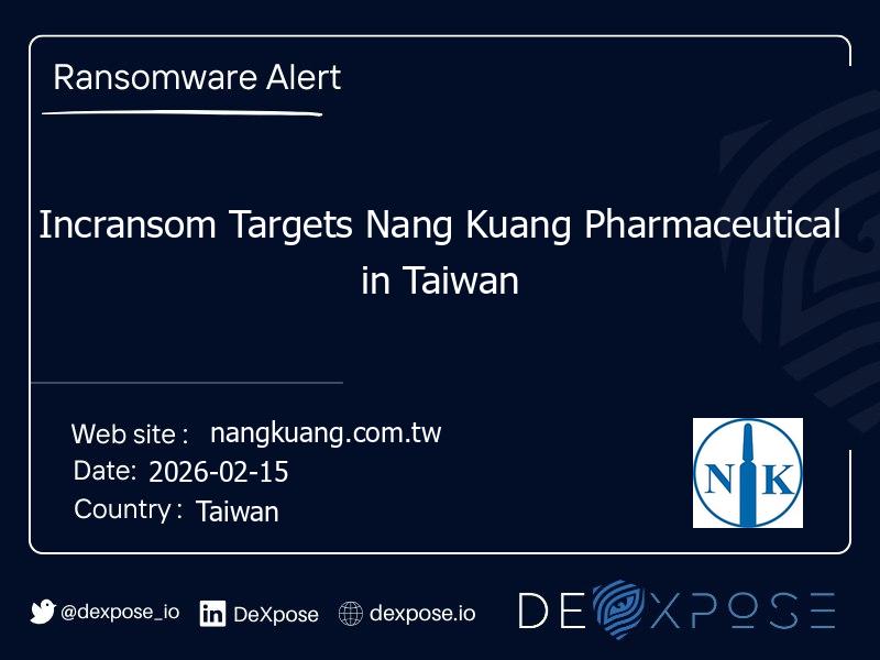 Incransom Targets Nang Kuang Pharmaceutical in Taiwan