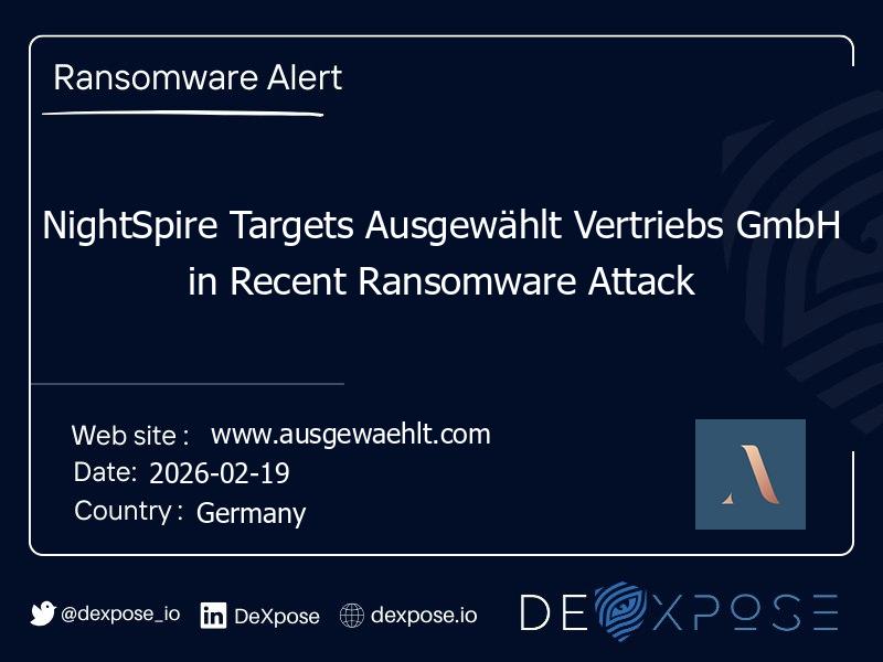 NightSpire Targets Ausgewählt Vertriebs GmbH in Recent Ransomware Attack