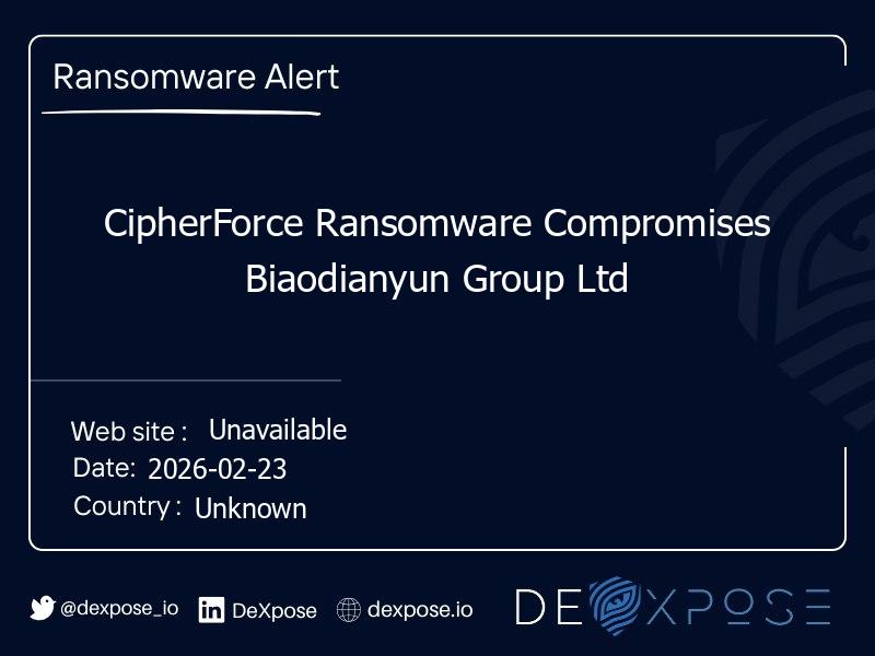 CipherForce Ransomware Compromises Biaodianyun Group Ltd