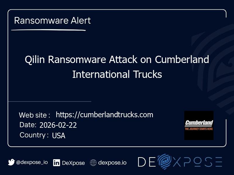 Qilin Ransomware Attack on Cumberland International Trucks