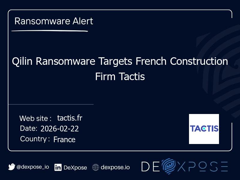 Qilin Ransomware Targets French Construction Firm Tactis