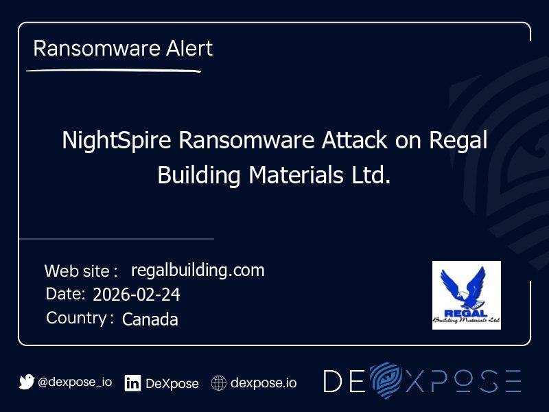 NightSpire Ransomware Attack on Regal Building Materials Ltd.