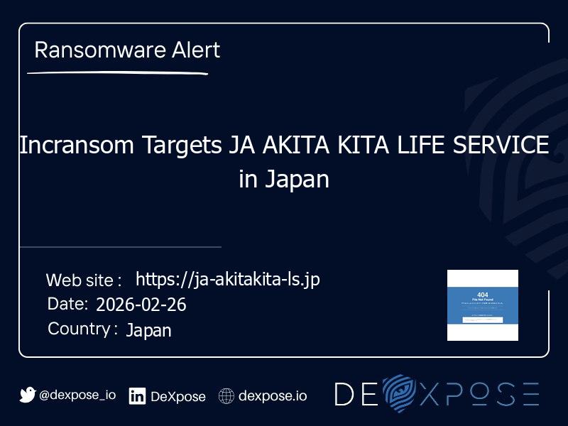 Incransom Targets JA AKITA KITA LIFE SERVICE in Japan