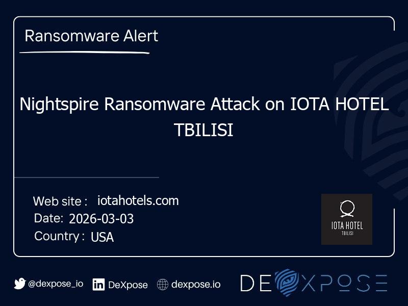 Nightspire Ransomware Attack on IOTA HOTEL TBILISI