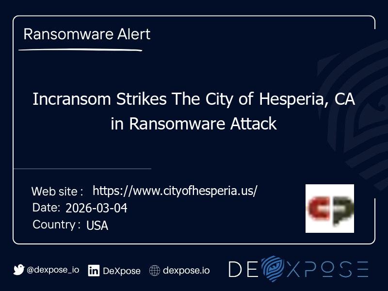 Incransom Strikes The City of Hesperia, CA in Ransomware Attack