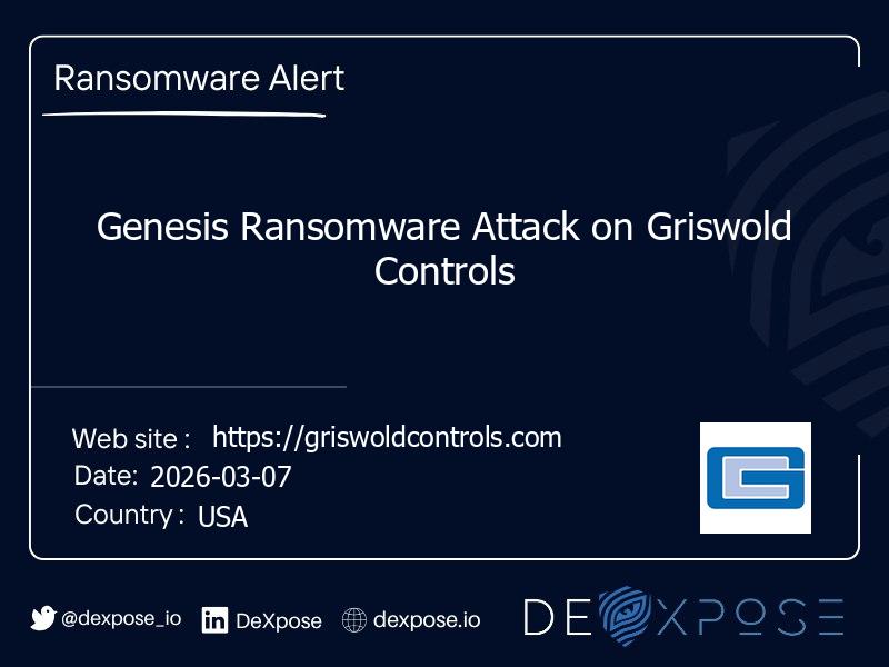 Genesis Ransomware Attack on Griswold Controls