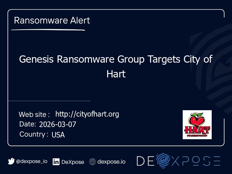 Genesis Ransomware Group Targets City of Hart
