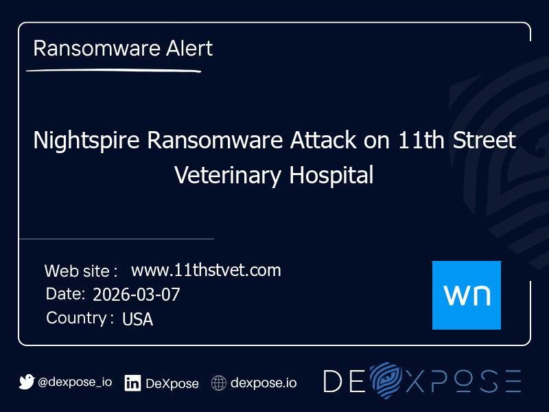 Nightspire Ransomware Attack on 11th Street Veterinary Hospital
