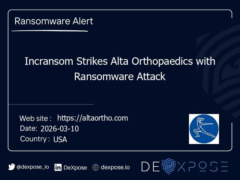 Incransom Strikes Alta Orthopaedics with Ransomware Attack
