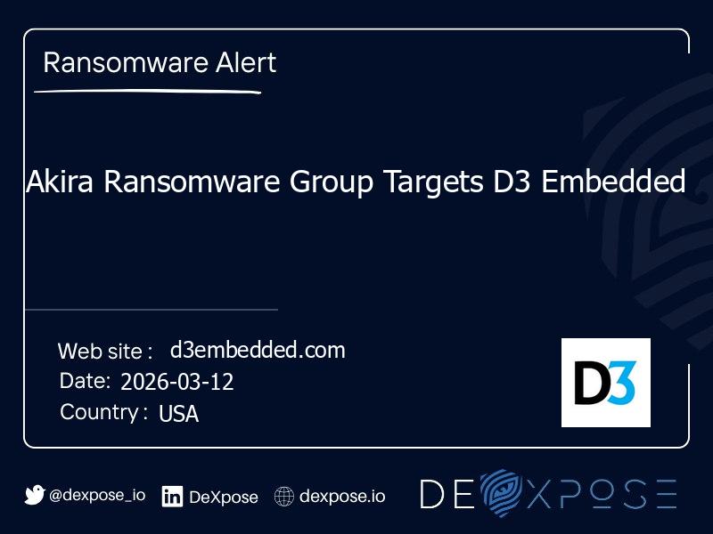 Akira Ransomware Group Targets D3 Embedded