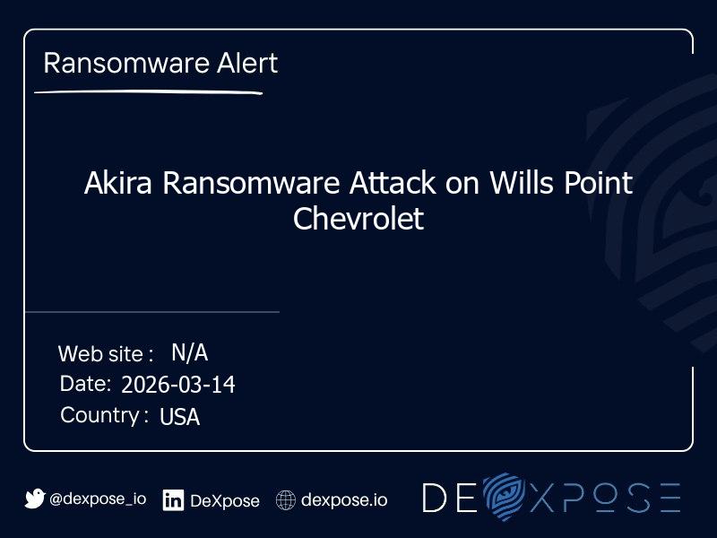 Akira Ransomware Attack on Wills Point Chevrolet