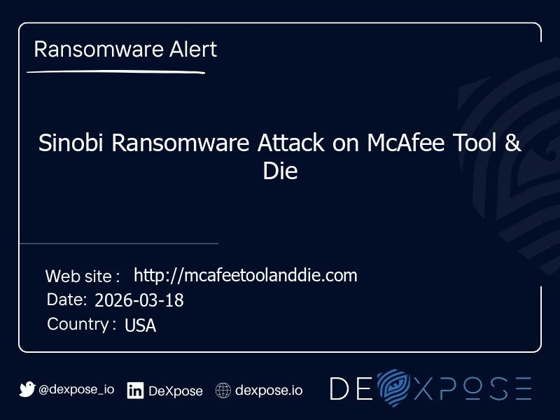 Sinobi Ransomware Attack on McAfee Tool & Die