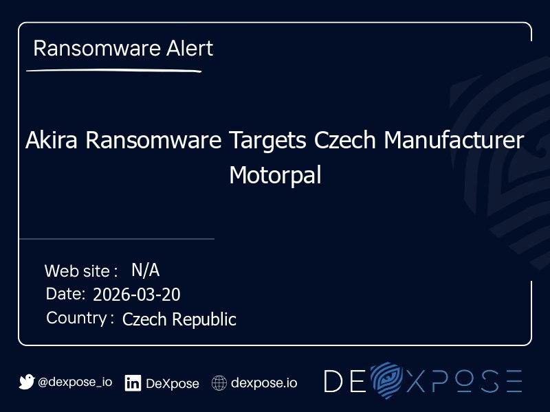 Akira Ransomware Targets Czech Manufacturer Motorpal