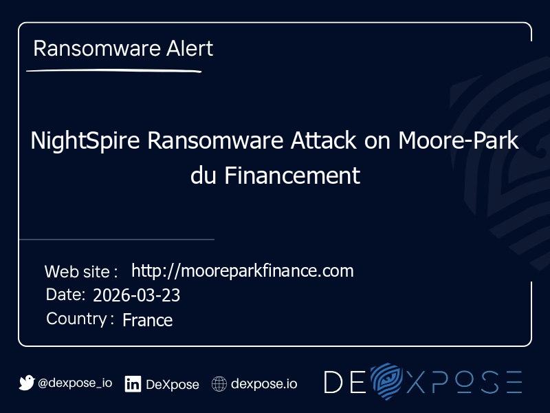 NightSpire Ransomware Attack on Moore-Park du Financement