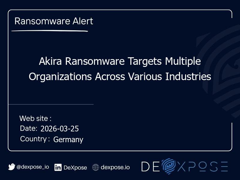 Akira Ransomware Targets Multiple Organizations Across Various Industries