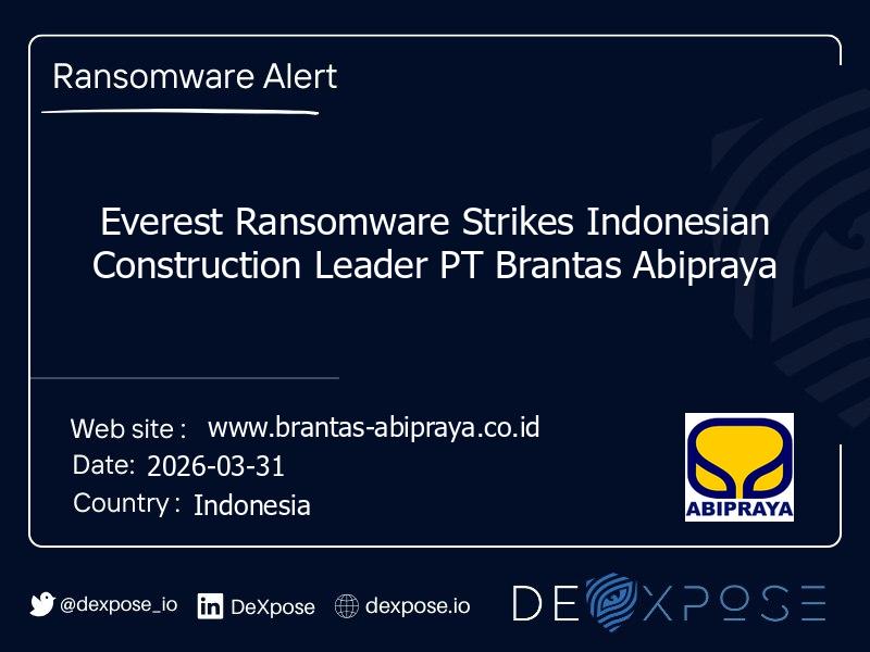 Everest Ransomware Strikes Indonesian Construction Leader PT Brantas Abipraya