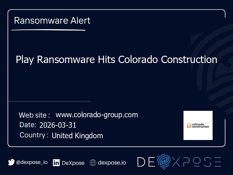 Play Ransomware Hits Colorado Construction