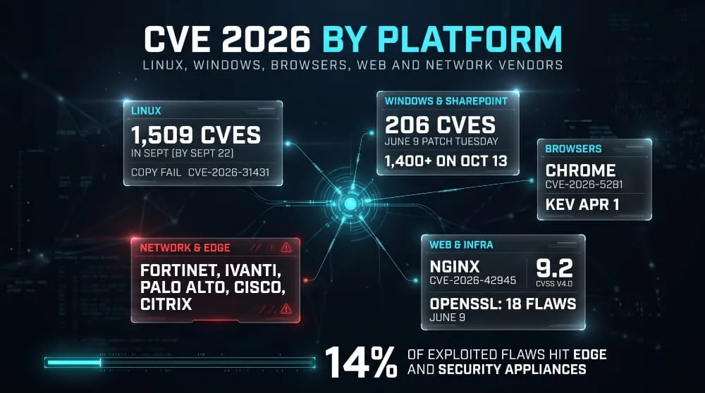 AI, LLM and agent framework CVEs 2026 infographic showing 2,076 AI-related CVEs, agent orchestration at 50% of flaws, 212 serving flaws and four security steps.