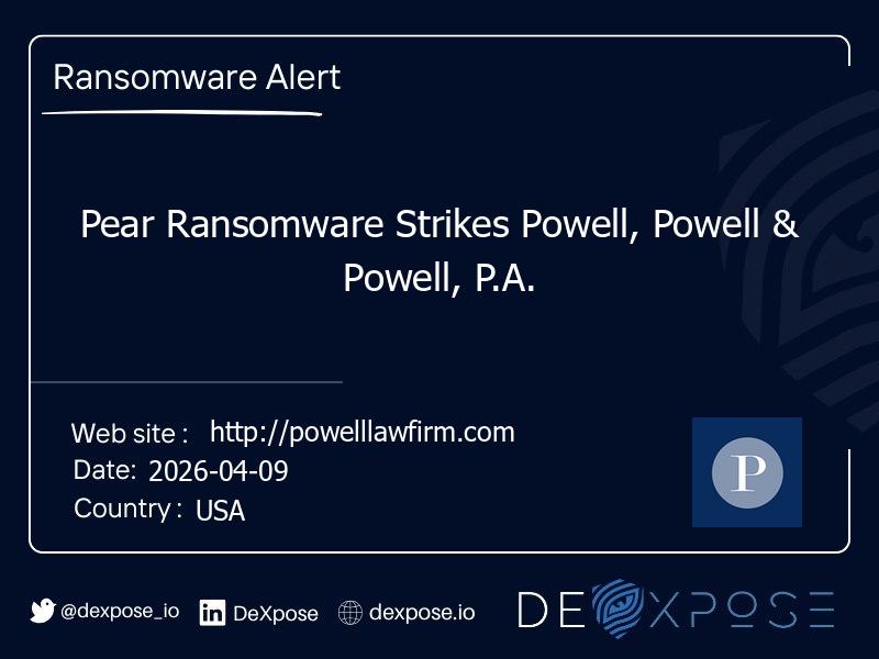 Pear Ransomware Strikes Powell, Powell & Powell, P.A.