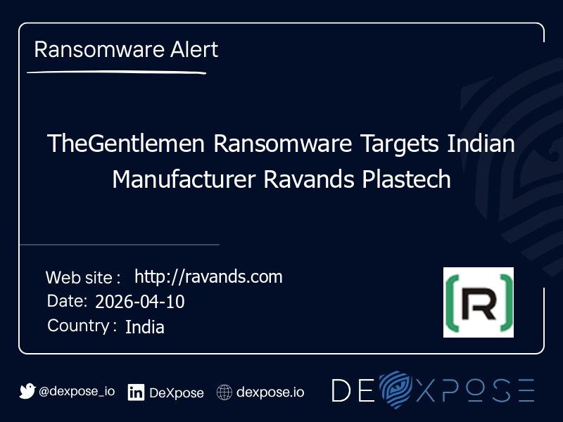 TheGentlemen Ransomware Targets Indian Manufacturer Ravands Plastech