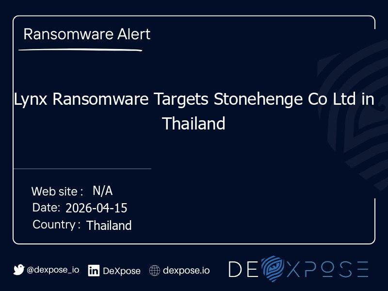 Lynx Ransomware Targets Stonehenge Co Ltd in Thailand