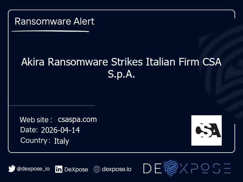 Akira Ransomware Strikes Italian Firm CSA S.p.A.