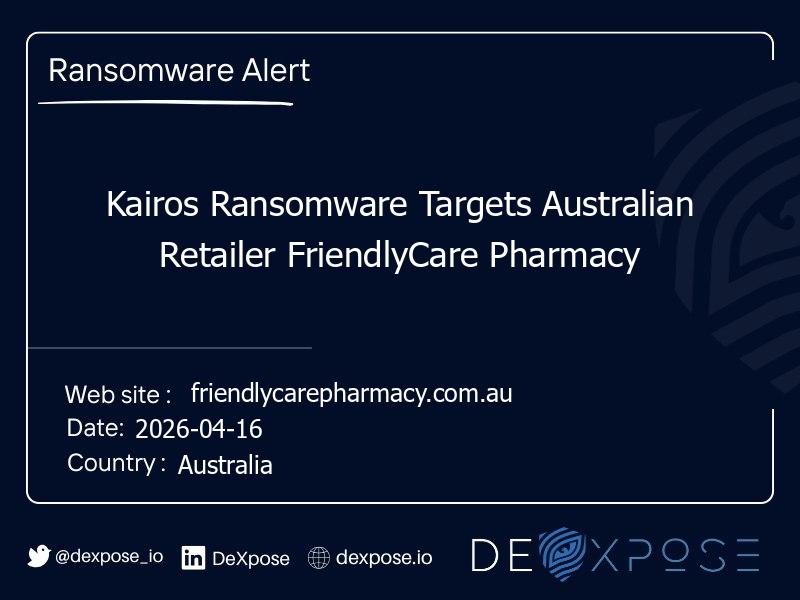 Kairos Ransomware Targets Australian Retailer FriendlyCare Pharmacy