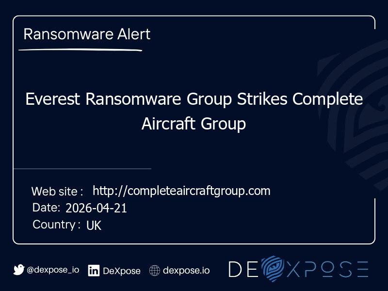 Everest Ransomware Group Strikes Complete Aircraft Group