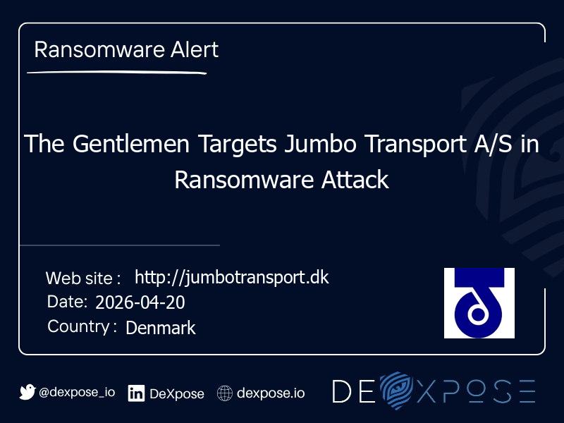 The Gentlemen Targets Jumbo Transport A/S in Ransomware Attack