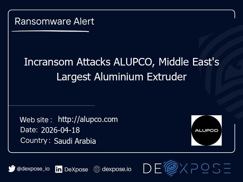 Incransom Attacks ALUPCO, Middle East's Largest Aluminium Extruder