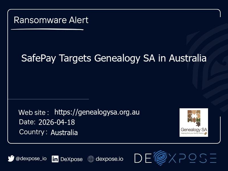 SafePay Targets Genealogy SA in Australia
