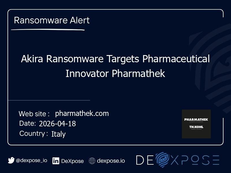 Akira Ransomware Targets Pharmaceutical Innovator Pharmathek