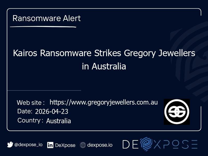 Kairos Ransomware Strikes Gregory Jewellers in Australia