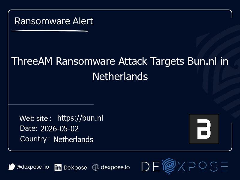 ThreeAM Ransomware Attack Targets Bun.nl in Netherlands