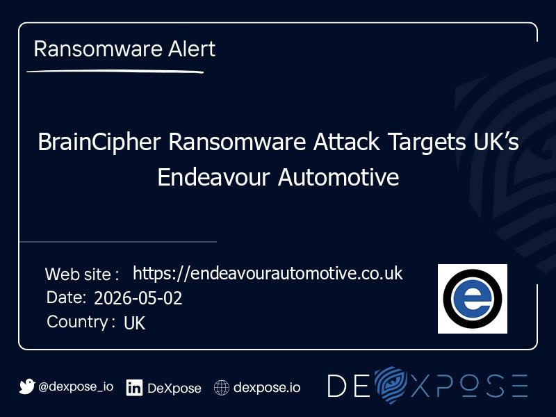 BrainCipher Ransomware Attack Targets UK’s Endeavour Automotive