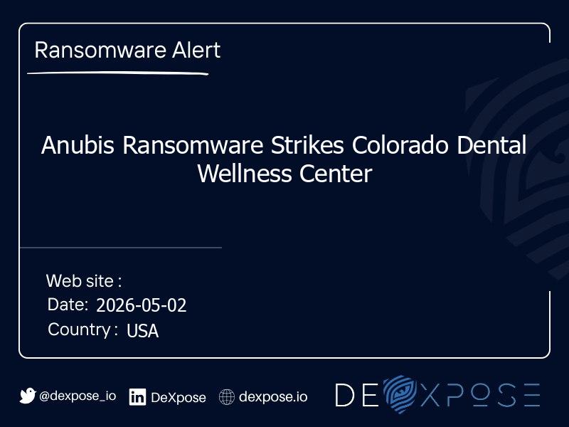 Anubis Ransomware Strikes Colorado Dental Wellness Center