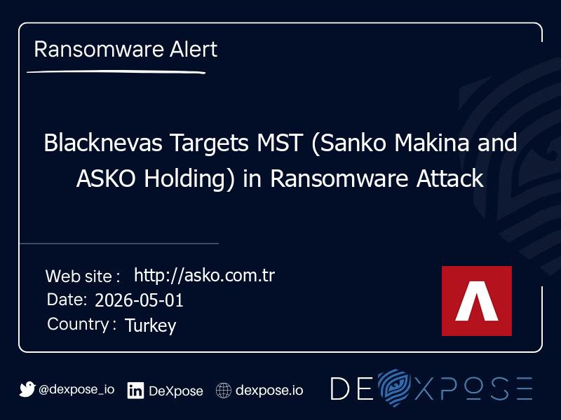 Blacknevas Targets MST (Sanko Makina and ASKO Holding) in Ransomware Attack