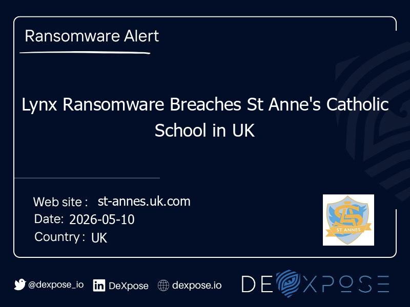 Lynx Ransomware Breaches St Anne's Catholic School in UK