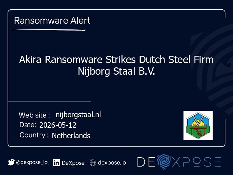 Akira Ransomware Strikes Dutch Steel Firm Nijborg Staal B.V.