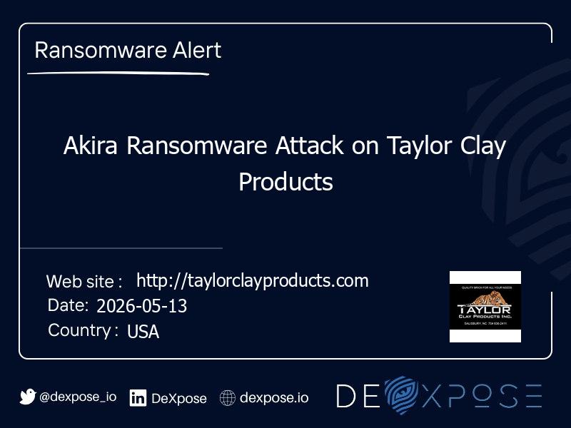 Akira Ransomware Attack on Taylor Clay Products