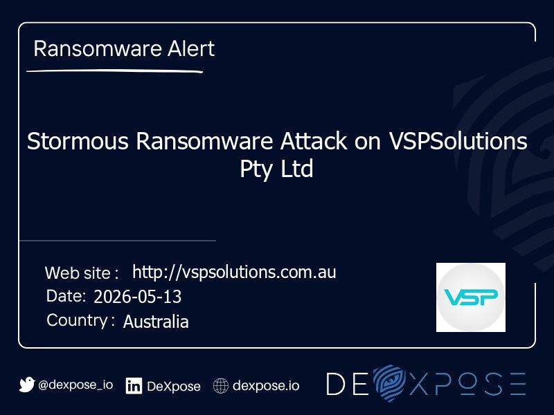 Stormous Ransomware Attack on VSPSolutions Pty Ltd