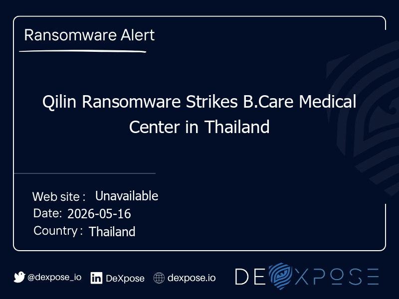 Qilin Ransomware Strikes B.Care Medical Center in Thailand